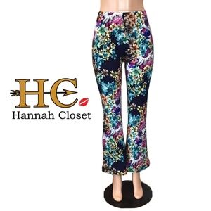 Hannah Closet Boho Floral Stretch Pull On Flared Leg Pants Size Small